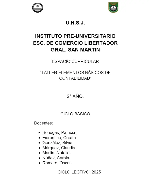 CUADERNILLO TALLER ELEMENTOS BÁSICOS DE CONTABILIDAD 2° AÑO. CICLO BÁSICO